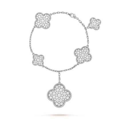 [Luxery]CLOVER 6 MOTIFS SILVER DIAMOND BRACELET
