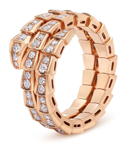 [⭐Luxus]SERPENTI RING ROSEGOLD DIAMANT DOPPELREIHIG