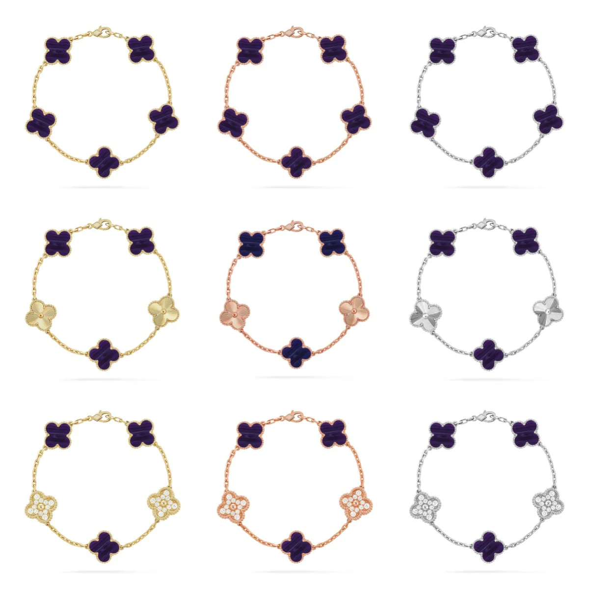 [⭐Luxery]CLOVER 5 MOTIV ARMBAND KOLLEKTION MIT LILA STREIFEN