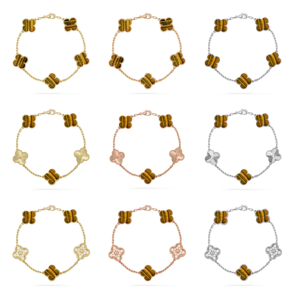 {
  "[⭐Luxery] CLOVER 5 MOTIFS TIGER EYE BRACELET COLLECTION": "[⭐ラグジュアリー] クローバー 5モチーフ タイガーアイ ブレスレット コレクション"
}