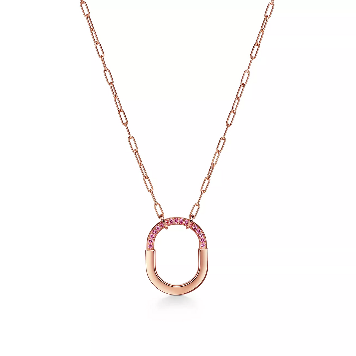[⭐Luxery Jewels]LOCK MEDIUM PENDANT PINK DIAMOND PINK GOLD NECKLACE