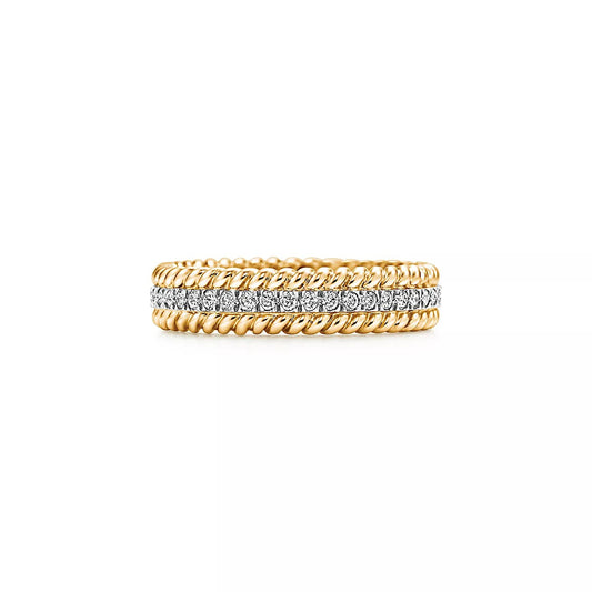 [⭐Luxery Jewels]ROPE TWO-ROW GOLD DIAMOND RING