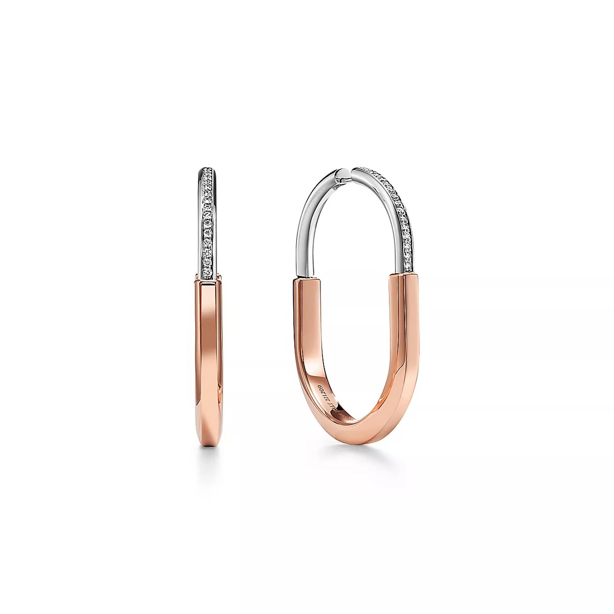 [⭐Luxery Jewels]LOCK EARRINGS ROSE AND WHITE GOLD DIAMONDS EXTRA LARGE