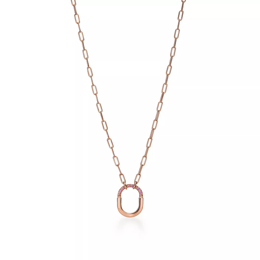 [⭐Luxery Jewels]LOCK SMALL PENDANT PINK DIAMOND PINK GOLD NECKLACE