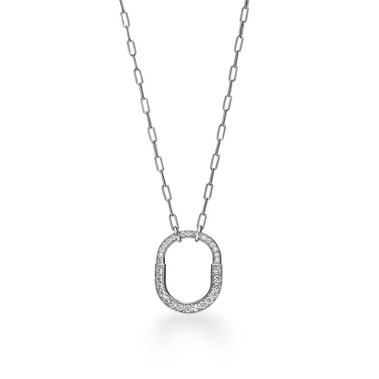 [⭐Luxery Jewels]LOCK NECKLACE MEDIUM PENDANT SILVER PAVED DIAMONDS