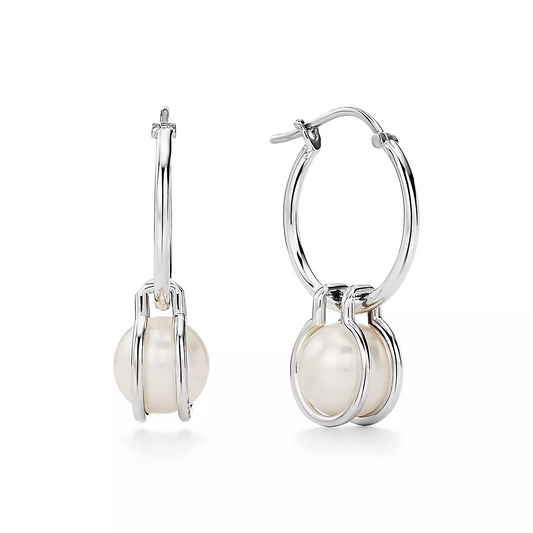 [⭐Luxery Jewels]PEARL HOOP SILVER EARRINGS