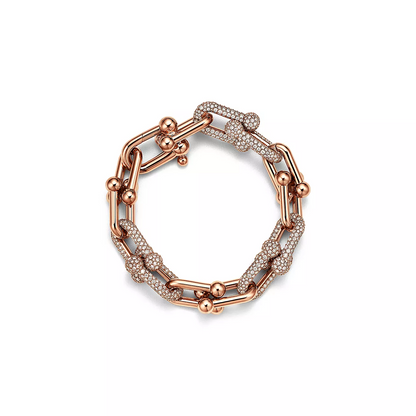 [⭐Luxery Jewels]ハードウェア ラージ リンク ピンクゴールド パヴェダイヤモンド ブレスレット