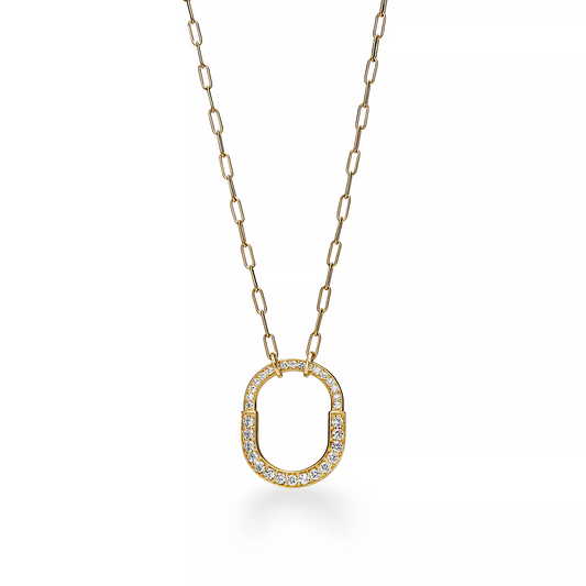 [⭐Luxery Jewels]LOCK NECKLACE MEDIUM PENDANT GOLD PAVED DIAMONDS