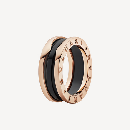 [⭐Luxery]ZERO 1 ZWEIREIHIGE RINGE UND RING AUS SCHWARZER KERAMIK MIT ROSÉGOLD