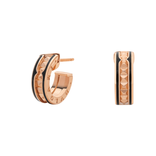 [⭐Luxery]ZERO 1 ROCK PINKGOLD-OHRRINGE MIT SPIRALBESATZ UND SCHWARZER KERAMIK