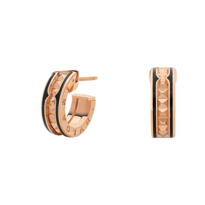 [⭐Luxery]ZERO 1 ROCK PINKGOLD-OHRRINGE MIT SPIRALBESATZ UND SCHWARZER KERAMIK