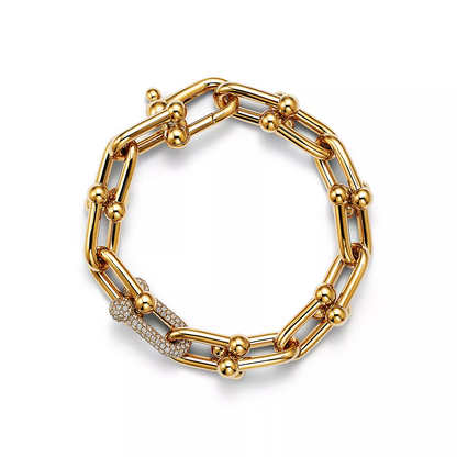 [⭐Luxery Jewels]HARDWEAR ARMBAND MIT GROSSEN GLIEDERN, GOLD UND DIAMANTEN