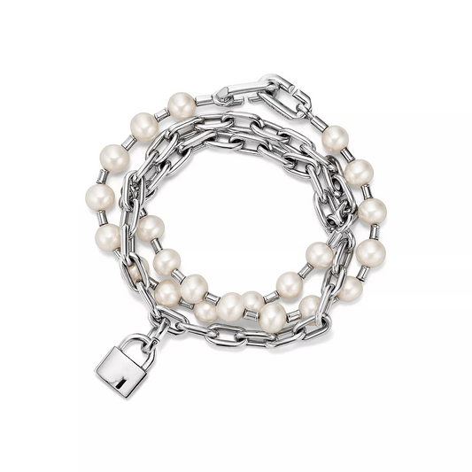 [⭐Luxery Jewels]PEARL LOCK SILVER BRACELET