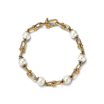 [⭐Luxery Jewels]ゴールドリンクブレスレット 淡水パール付き