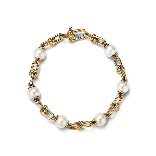 [⭐Luxery Jewels]LINK BRACELET GOLD WITH FRESHWATER PEARLS