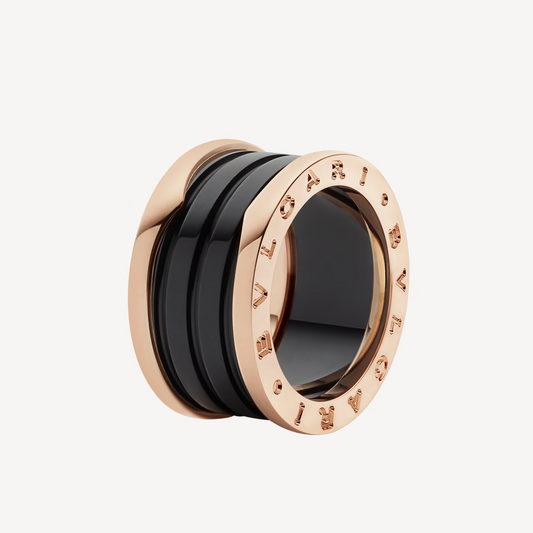 [⭐Luxery]ZERO 1 VIER-REIHIGER RING MIT SCHWARZER KERAMIKSPIRALE UND ROSÉGOLD