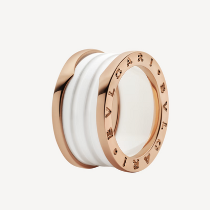 [⭐Luxery]ZERO 1 VIER-BAND-RING MIT SPIRALE AUS WEISSER KERAMIK UND ROSÉGOLD
