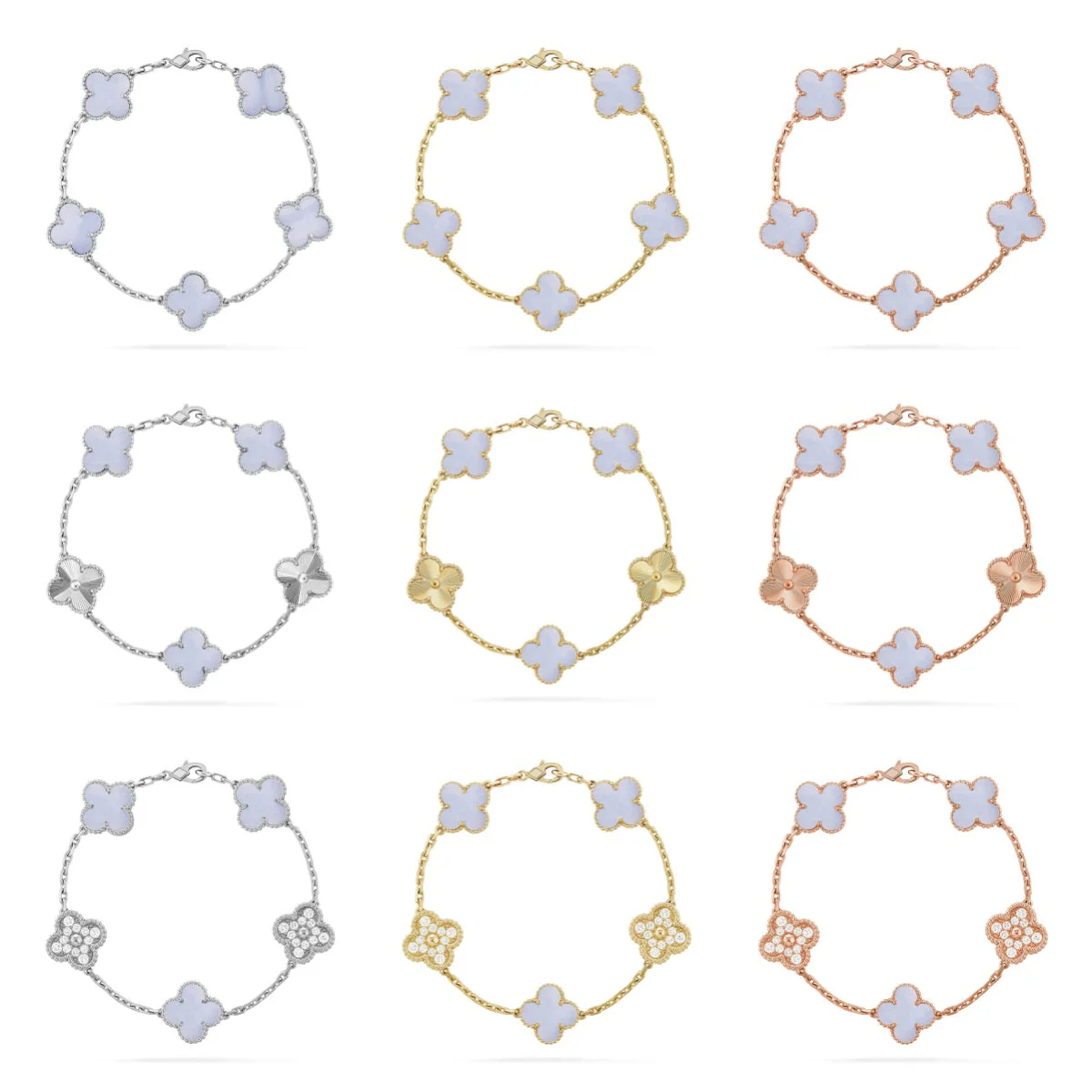 [⭐Luxery] CLOVER 5 MOTIV ARMBAND KOLLEKTION AUS LILA CHALCEDON