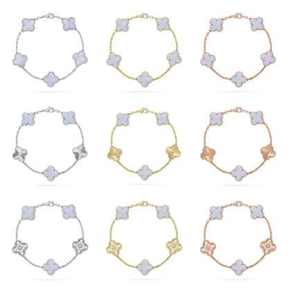 [⭐Luxery] CLOVER 5 MOTIV ARMBAND KOLLEKTION AUS LILA CHALCEDON