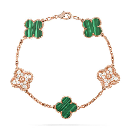 [Luxery] CLOVER 5 MOTIF MALACHITE BRACELET COLLECTION