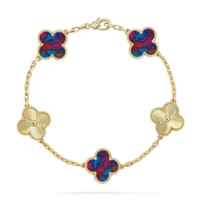 [Luxery]CLOVER 5 MOTIF COLOR GEMSTONES BRACELET COLLECTION