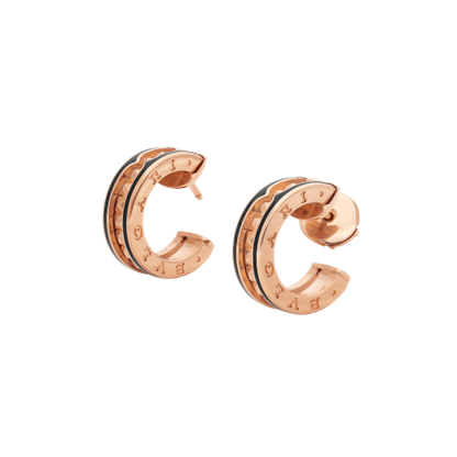 [⭐Luxery]ZERO 1 ROCK PINKGOLD-OHRRINGE MIT SPIRALBESATZ UND SCHWARZER KERAMIK
