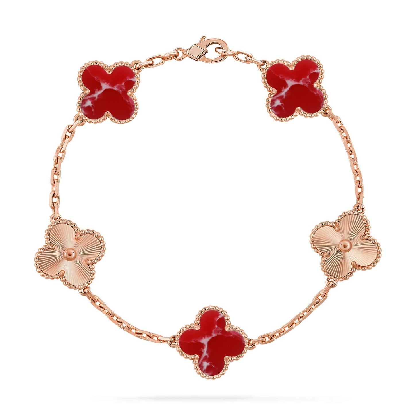 [Luxery]CLOVER 5 MOTIF RED PATTERN BRACELET COLLECTION