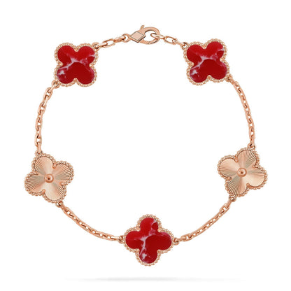 [Luxery]CLOVER 5 MOTIF RED PATTERN BRACELET COLLECTION