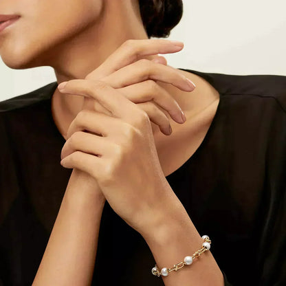 [⭐Luxery Jewels]ゴールドリンクブレスレット 淡水パール付き