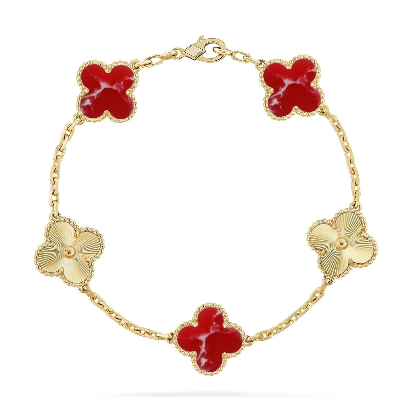[Luxery]CLOVER 5 MOTIF RED PATTERN BRACELET COLLECTION