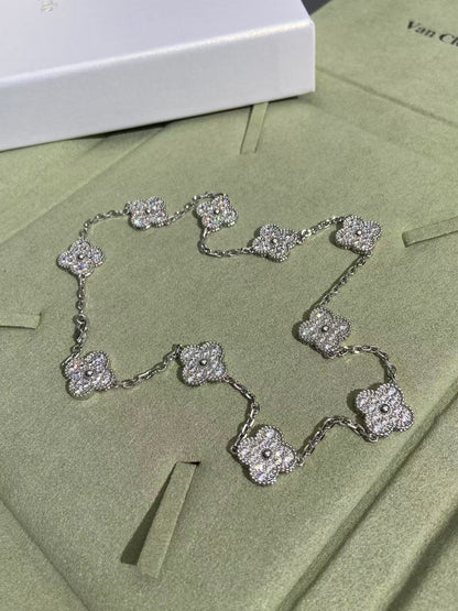 [Luxery Jewelry]CLOVER 10 MOTIFS  FULL DIAMOND NECKLACE