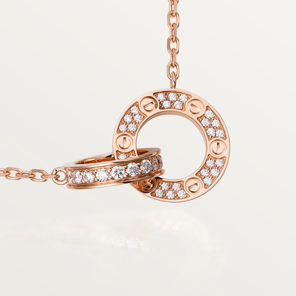 [Luxery]LOVE 7.6MM NECKLACE ROSE GOLD AND SILVER  FULL DIAMOND