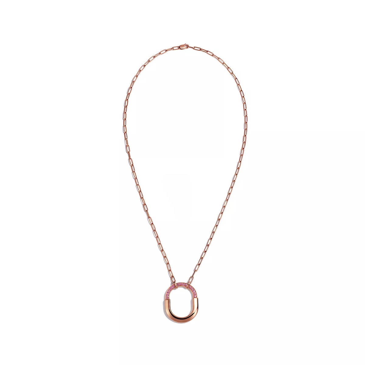[⭐Luxery Jewels]LOCK MEDIUM PENDANT PINK DIAMOND PINK GOLD NECKLACE