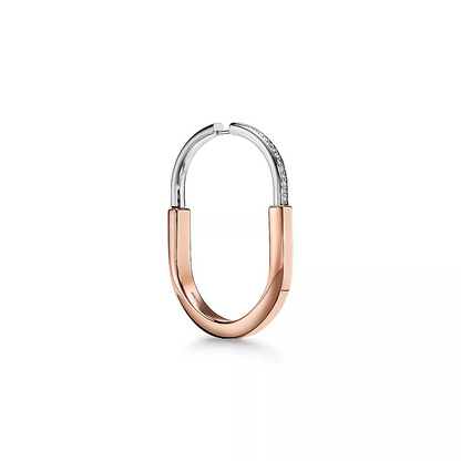 [⭐Luxery Jewels]LOCK EARRINGS ROSE AND WHITE GOLD DIAMONDS EXTRA LARGE