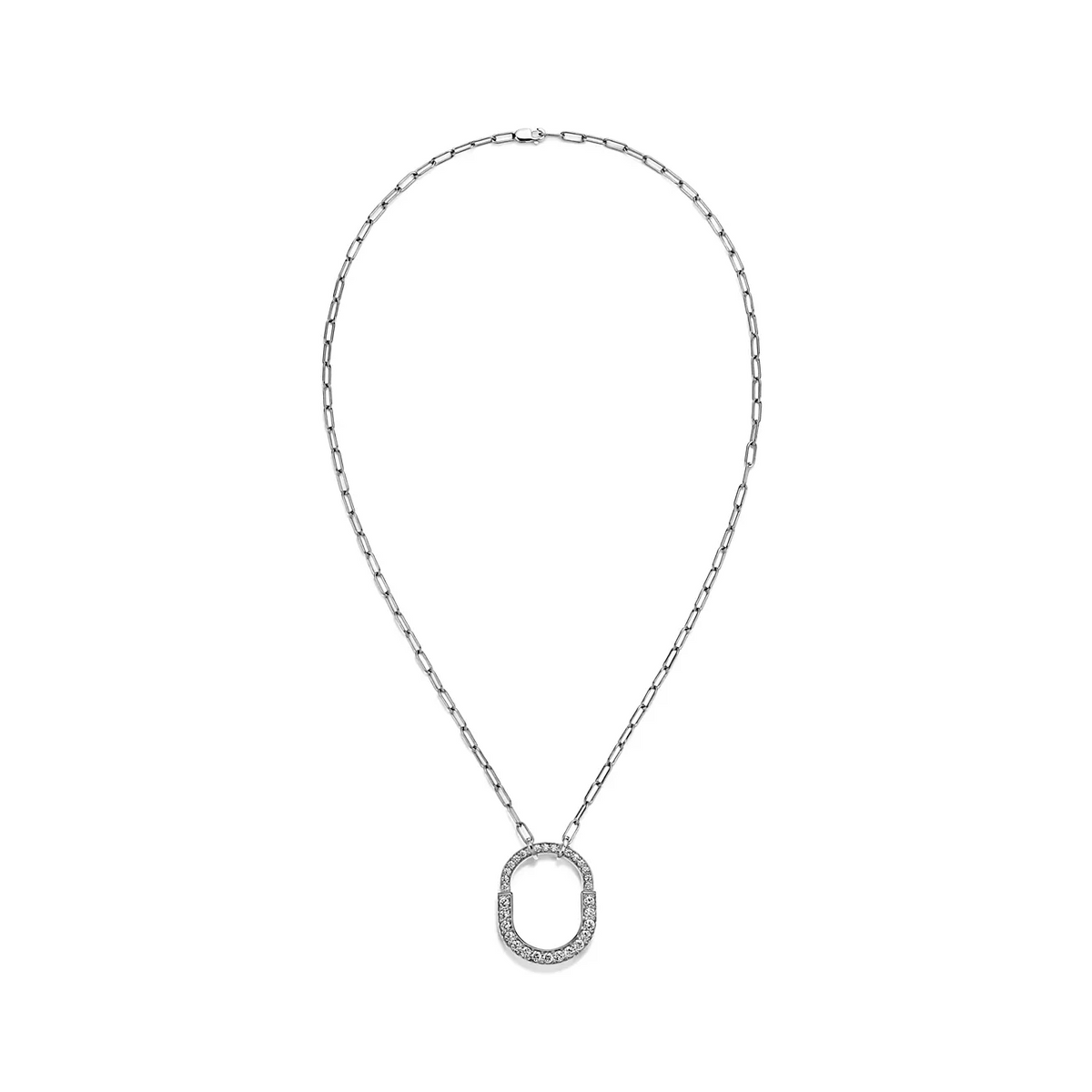 [⭐Luxery Jewels]LOCK NECKLACE MEDIUM PENDANT SILVER PAVED DIAMONDS