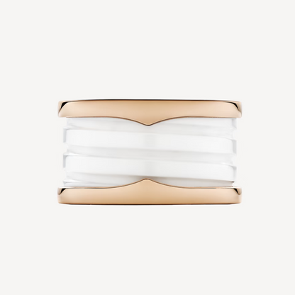 [⭐Luxery]ZERO 1 VIER-BAND-RING MIT SPIRALE AUS WEISSER KERAMIK UND ROSÉGOLD