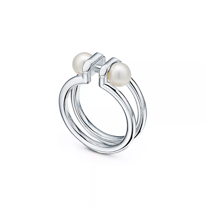 [⭐Luxery Jewels]DOUBLE PEARL SILVER RING