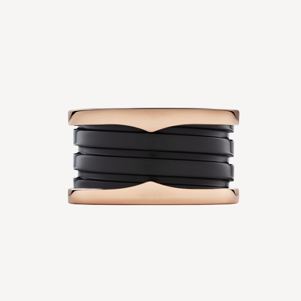 [⭐Luxery]ZERO 1 VIER-REIHIGER RING MIT SCHWARZER KERAMIKSPIRALE UND ROSÉGOLD
