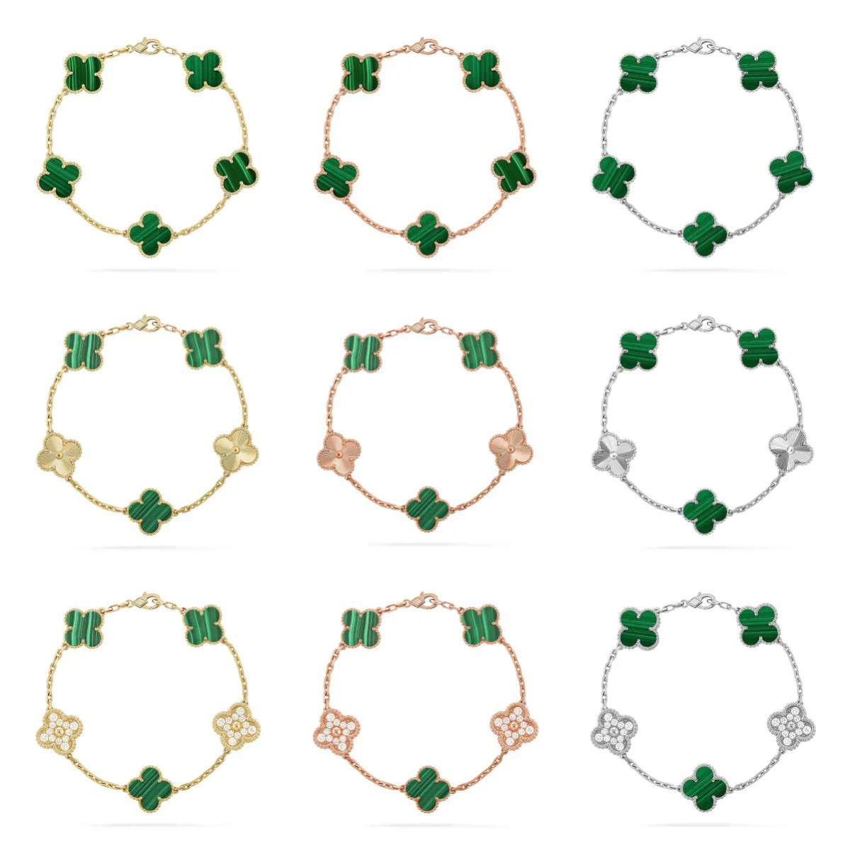 [⭐Luxery] CLOVER 5-MOTIV MALACHIT ARMBAND KOLLEKTION