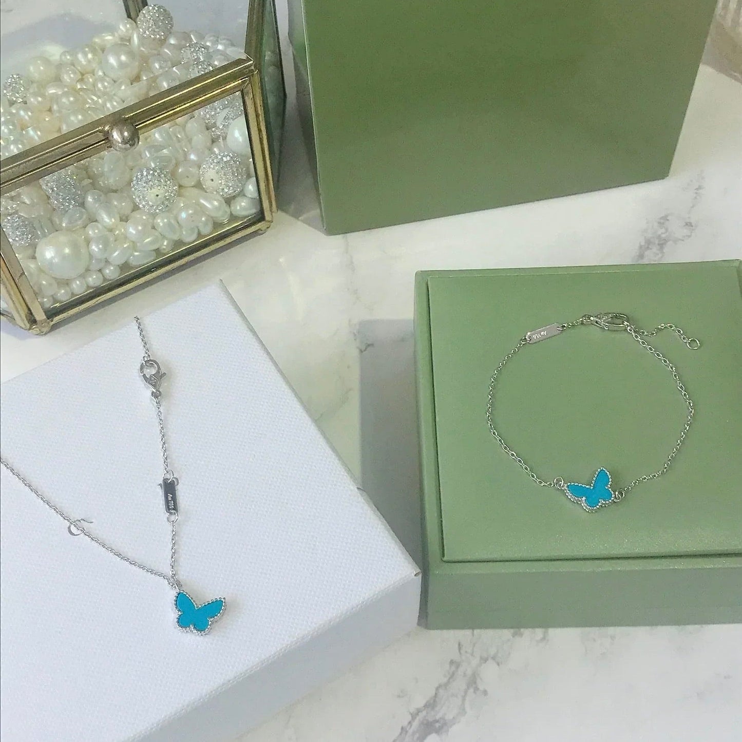 [Luxery]BUTTERFLY TURQUOISE BUTTERFLY BRACELET SILVER