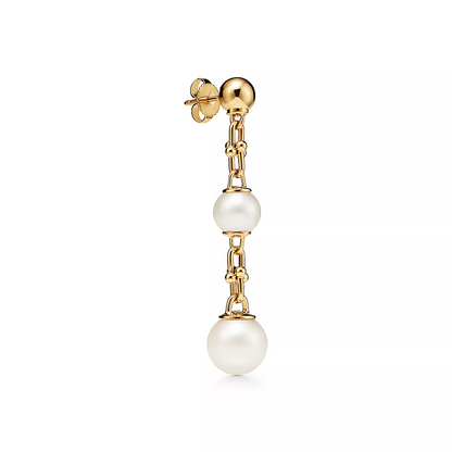 [⭐Luxery Jewels]DREIFACH-TROPFEN-HÄNGE OHRRINGE GOLD MIT SÜSSWASSERPERLEN