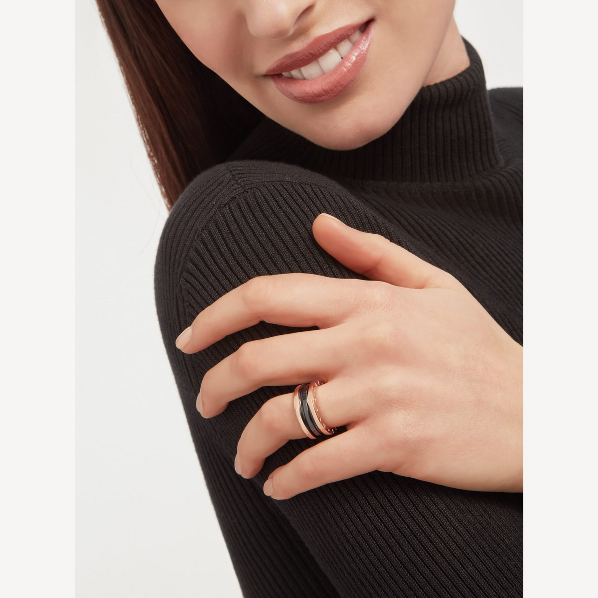 [⭐Luxery]ZERO 1 ZWEIREIHIGE RINGE UND RING AUS SCHWARZER KERAMIK MIT ROSÉGOLD