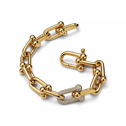 [⭐Luxery Jewels]HARDWEAR ARMBAND MIT GROSSEN GLIEDERN, GOLD UND DIAMANTEN