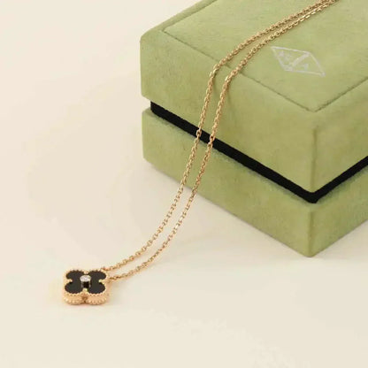 [Luxery]CLOVER 15MM DIAMOND ONYX NECKLACE