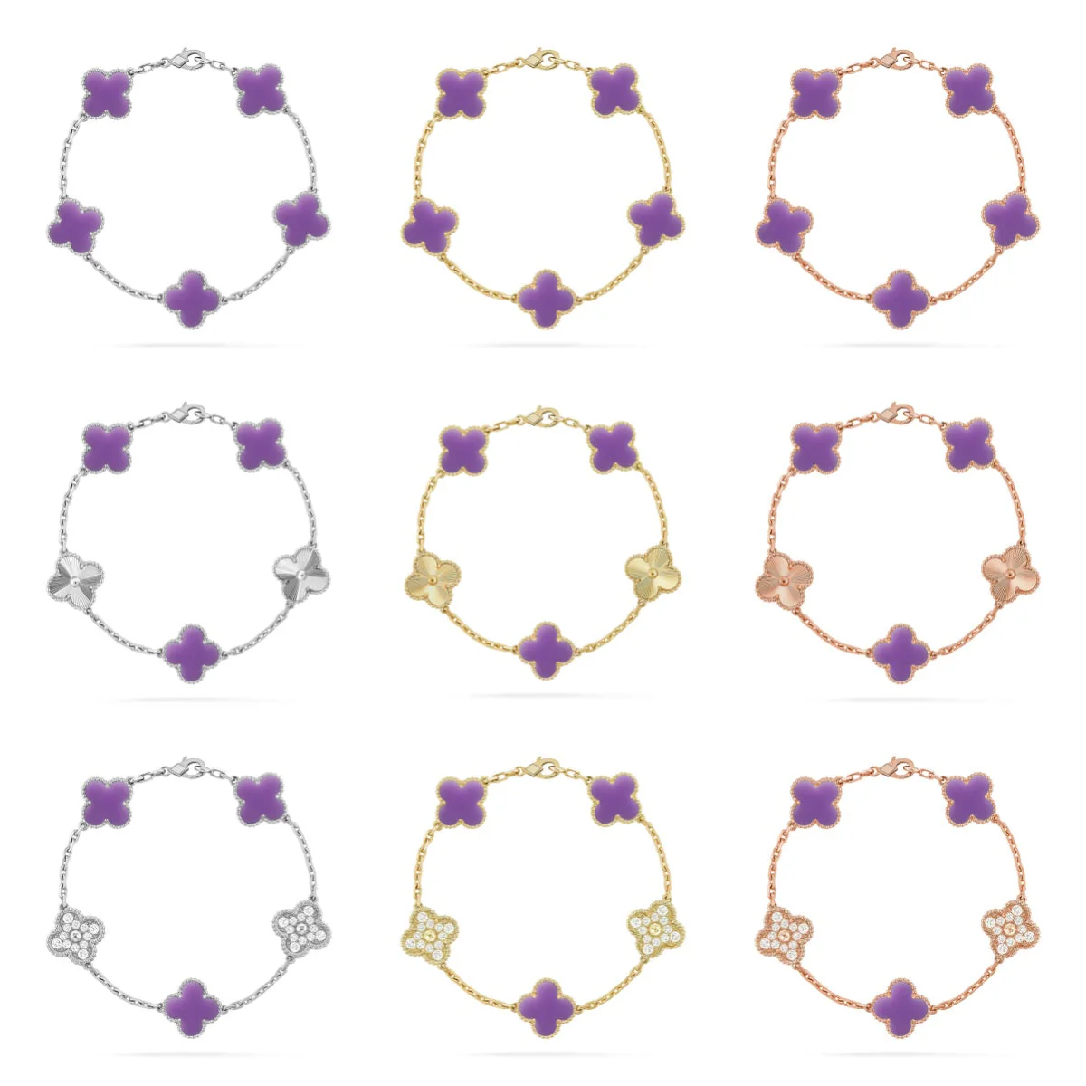 [⭐Luxus]CLOVER 5 MOTIV HELLVIOLETT ARMBAND KOLLEKTION