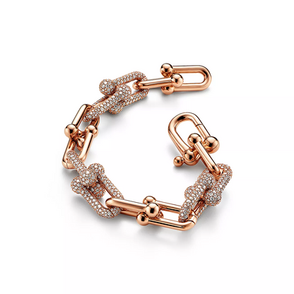 [⭐Luxery Jewels]ハードウェア ラージ リンク ピンクゴールド パヴェダイヤモンド ブレスレット