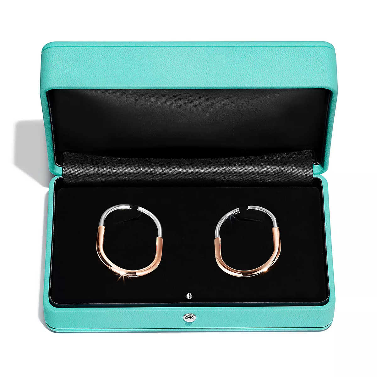 [⭐Luxery Jewels]LOCK EARRINGS ROSE AND WHITE GOLD DIAMONDS EXTRA LARGE