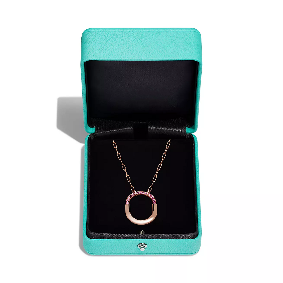[⭐Luxery Jewels]LOCK MEDIUM PENDANT PINK DIAMOND PINK GOLD NECKLACE