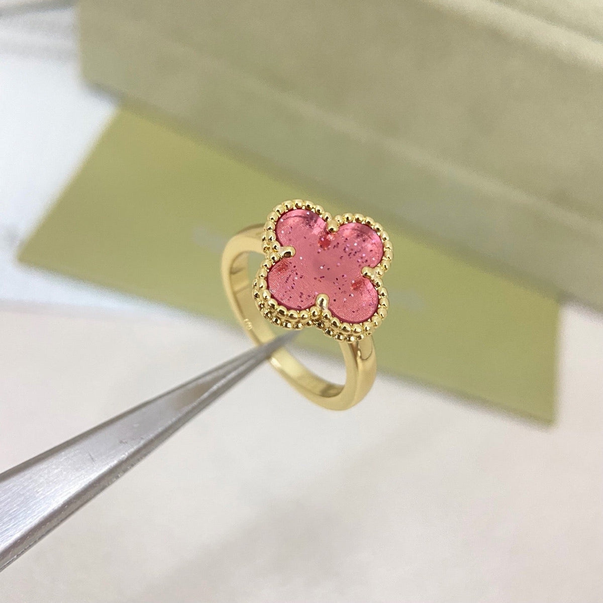 [⭐Luxery]NEW ROSE QUARTZ FOUR-LEAF CLOVER RING