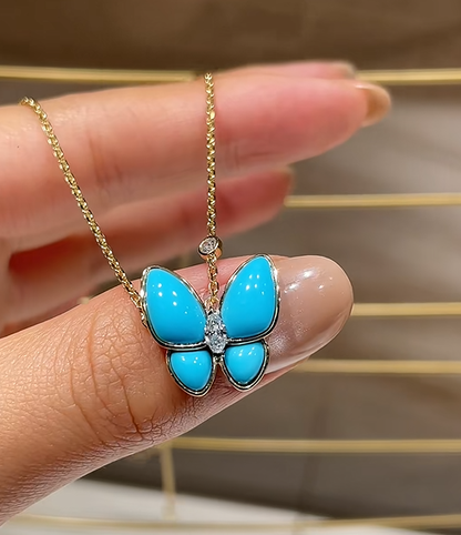 [Luxery]Turquoise Butterfly Gold Necklace